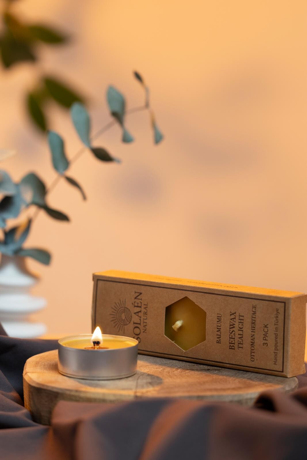 Solaén Natural %100 Doğal Balmumu Maxi Tealight Mum 3’lü (40 gr) – Uzun Yanışlı
