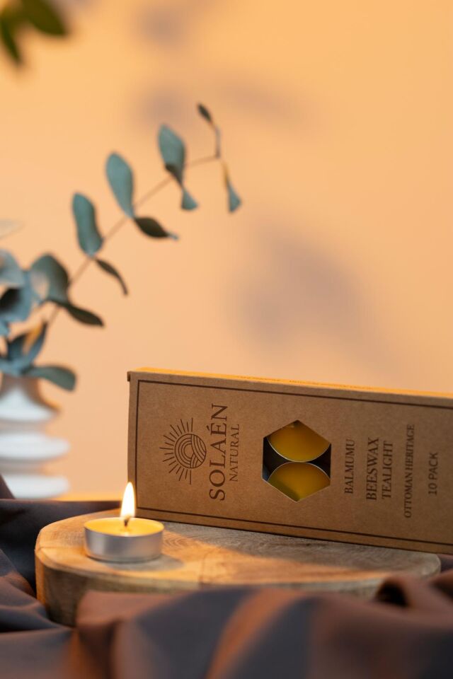 %100 Doğal Balmumu Tealight Mum 10’lu – Uzun Yanışlı & Katkısız
